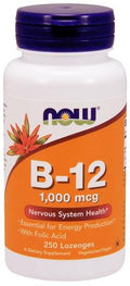 NOW Foods Vitamin B-12 with Folic Acid, 1000mcg 250 lozenges