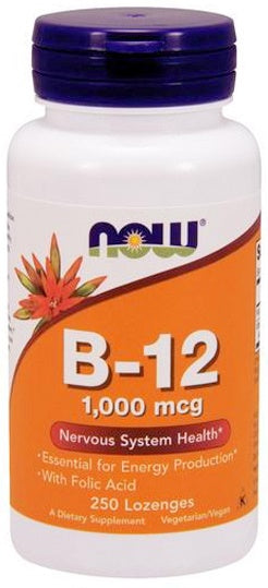 NOW Foods Vitamin B-12 with Folic Acid, 1000mcg 250 lozenges