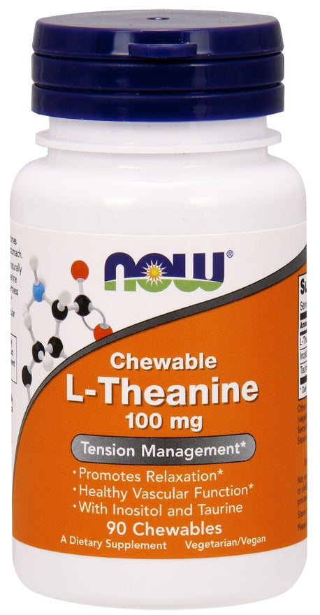 NOW Foods L-Theanine with Inositol and Taurine, 100mg 90 chewables