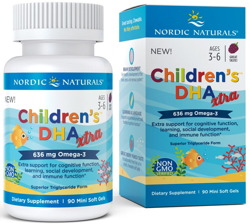 Nordic Naturals Children's DHA Xtra Fish Oil, 636mg Berry Punch 90 mini softgels