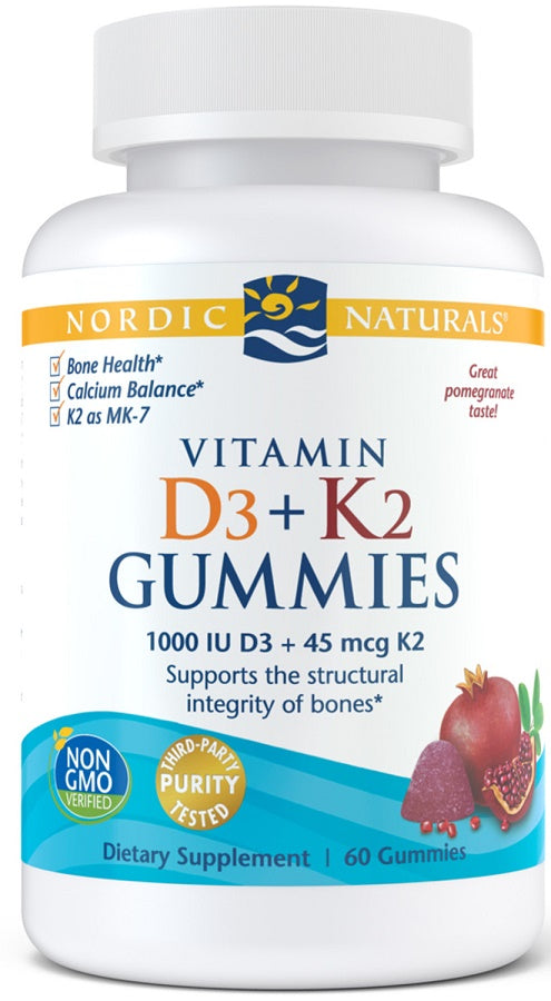 Nordic Naturals Vitamin D3+K2 Gummies, Pomegranate 60 gummies
