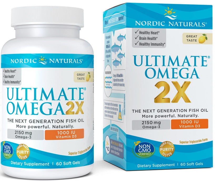 Nordic Naturals Ultimate Omega 2X with Vitamin D3, 2150mg Lemon 60 softgels
