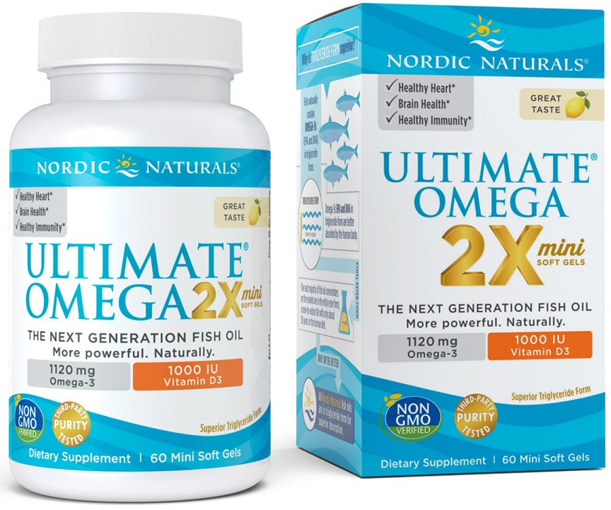 Nordic Naturals Ultimate Omega 2X Mini with Vitamin D3, 1120mg Lemon 60 mini softgels
