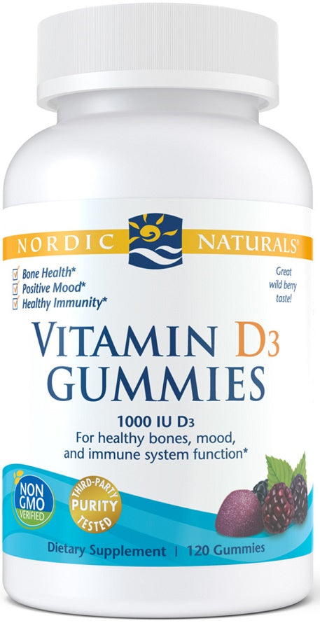 Nordic Naturals Vitamin D3 Gummies, 1000 IU Wild Berry 120 gummies