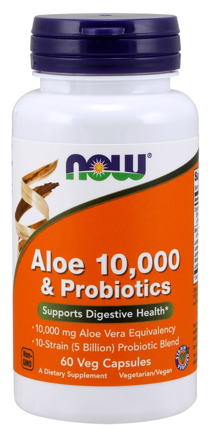 NOW Foods Aloe 10,000 & Probiotics 60 vcaps