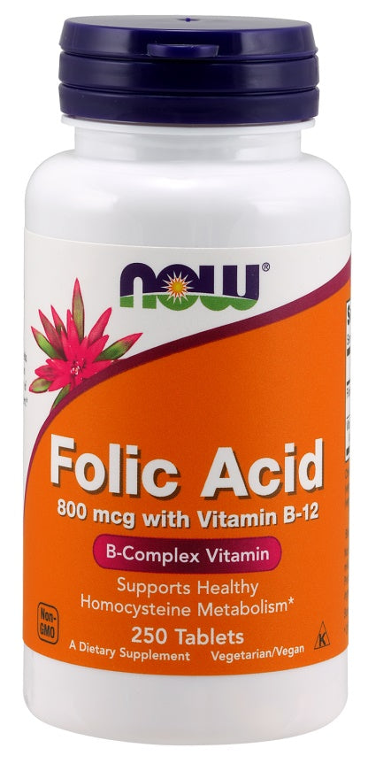 NOW Foods Folic Acid with Vitamin B12, 800mcg 250 tabs