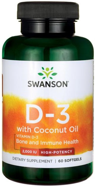 Swanson Vitamin D-3 with Coconut Oil, 2000 IU 60 softgels