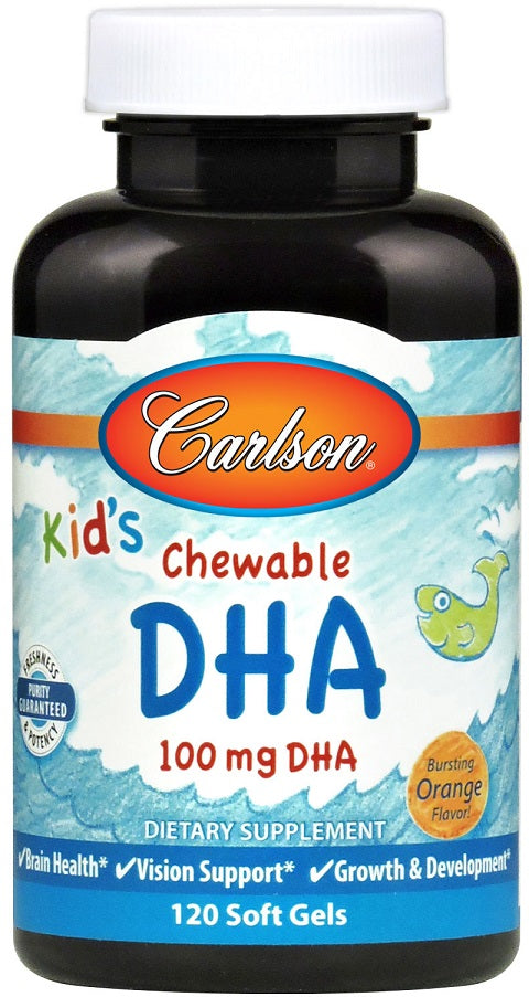 Carlson Labs Kid's Chewable DHA, 100mg Orange 120 softgels