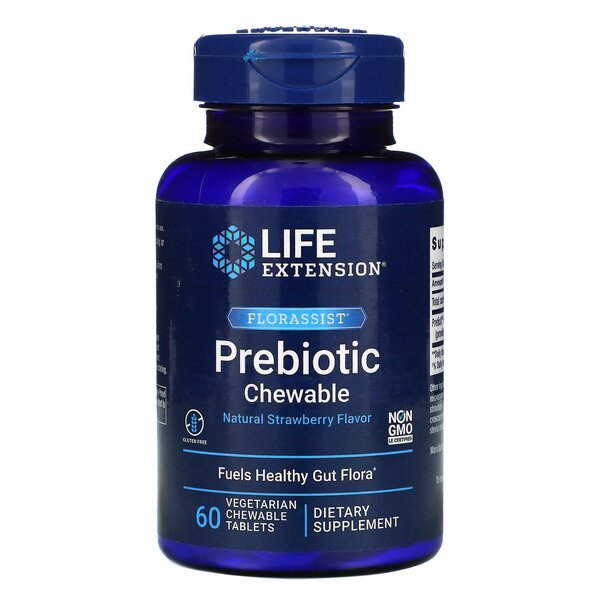 Life Extension Florassist Prebiotic Chewable, Natural Strawberry 60 vegetarian chewable tabs