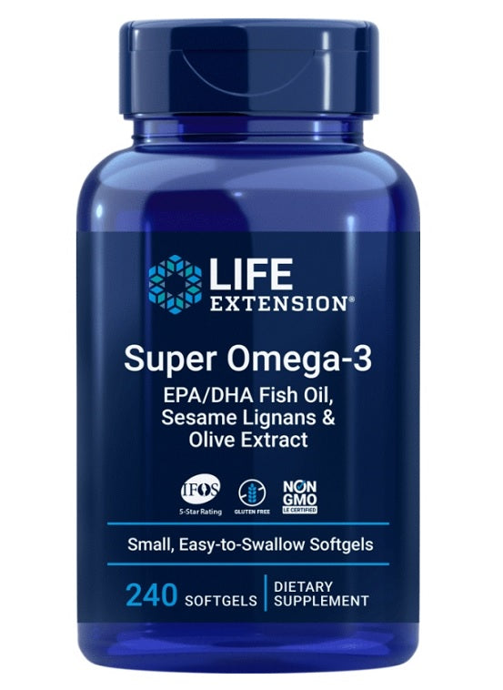 Life Extension Super Omega-3 EPA/DHA Fish Oil, Sesame Lignans & Olive Extract 240 softgels