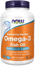 NOW Foods Omega-3 Fish Oil, Molecularly Distilled 200 softgels