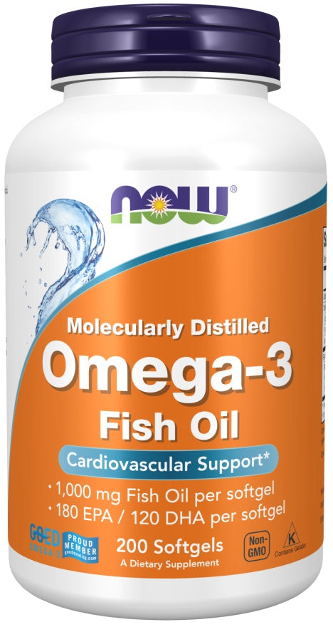 NOW Foods Omega-3 Fish Oil, Molecularly Distilled 200 softgels