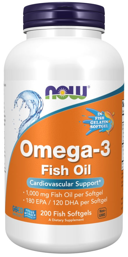 NOW Foods Omega-3 Fish Oil, Molecularly Distilled 200 fish softgels