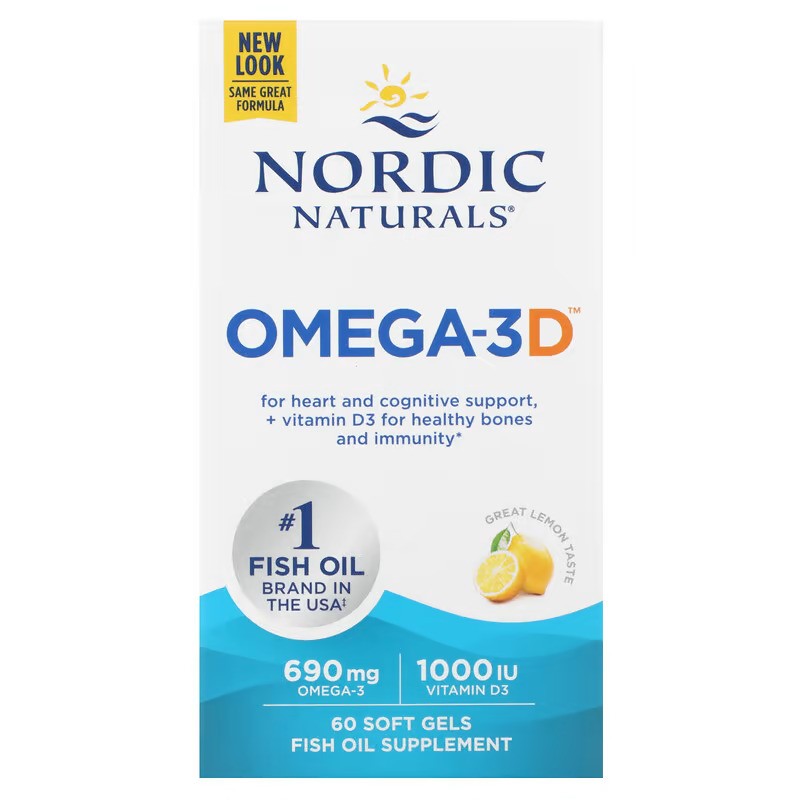 Nordic Naturals Omega-3D, 690mg Lemon 60 softgels