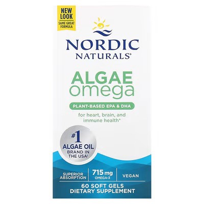 Nordic Naturals Algae Omega, 715mg Omega 3 60 softgels