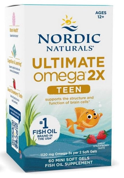 Nordic Naturals Ultimate Omega 2X Fish Oil TEEN, Strawberry 60 mini softgels