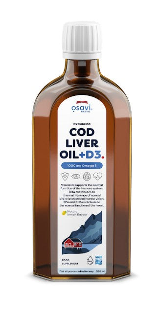 Osavi Norwegian Cod Liver Oil + D3, 1000mg Omega 3 (Lemon) 250 ml.