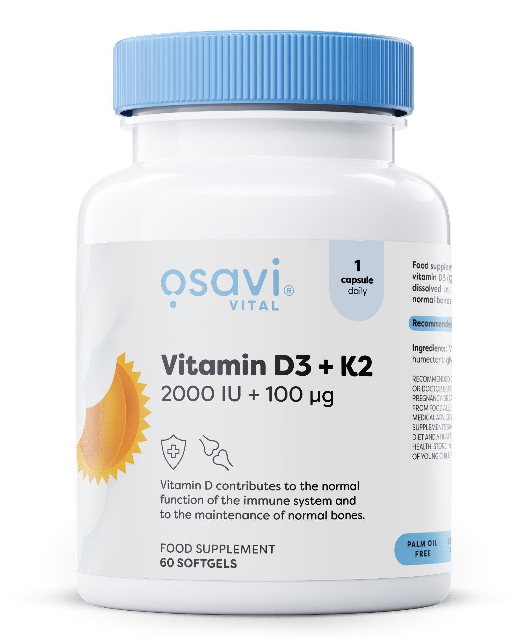 Osavi Vitamin D3 + K2, 2000IU + 100mcg 60 softgels