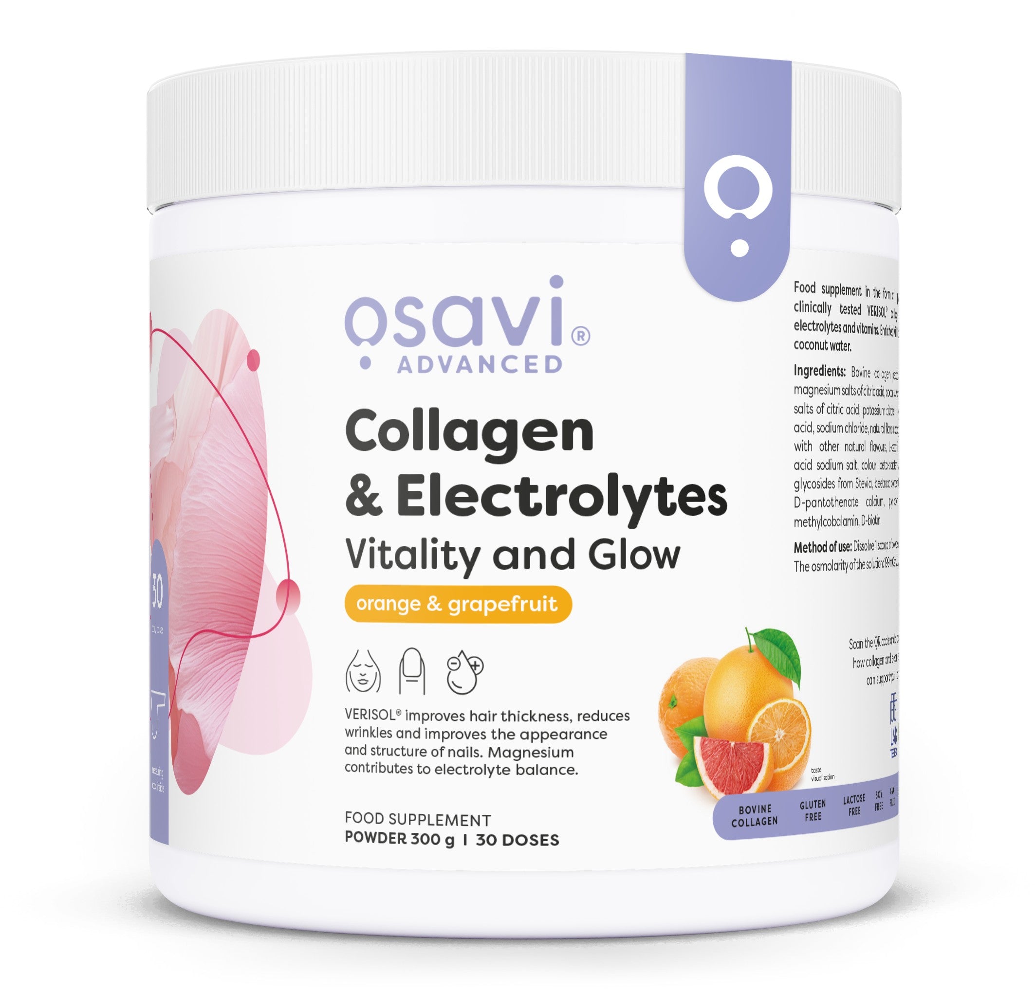 Osavi Collagen Electrolytes Vitality and Glow, Orange & Grapefruit 300g