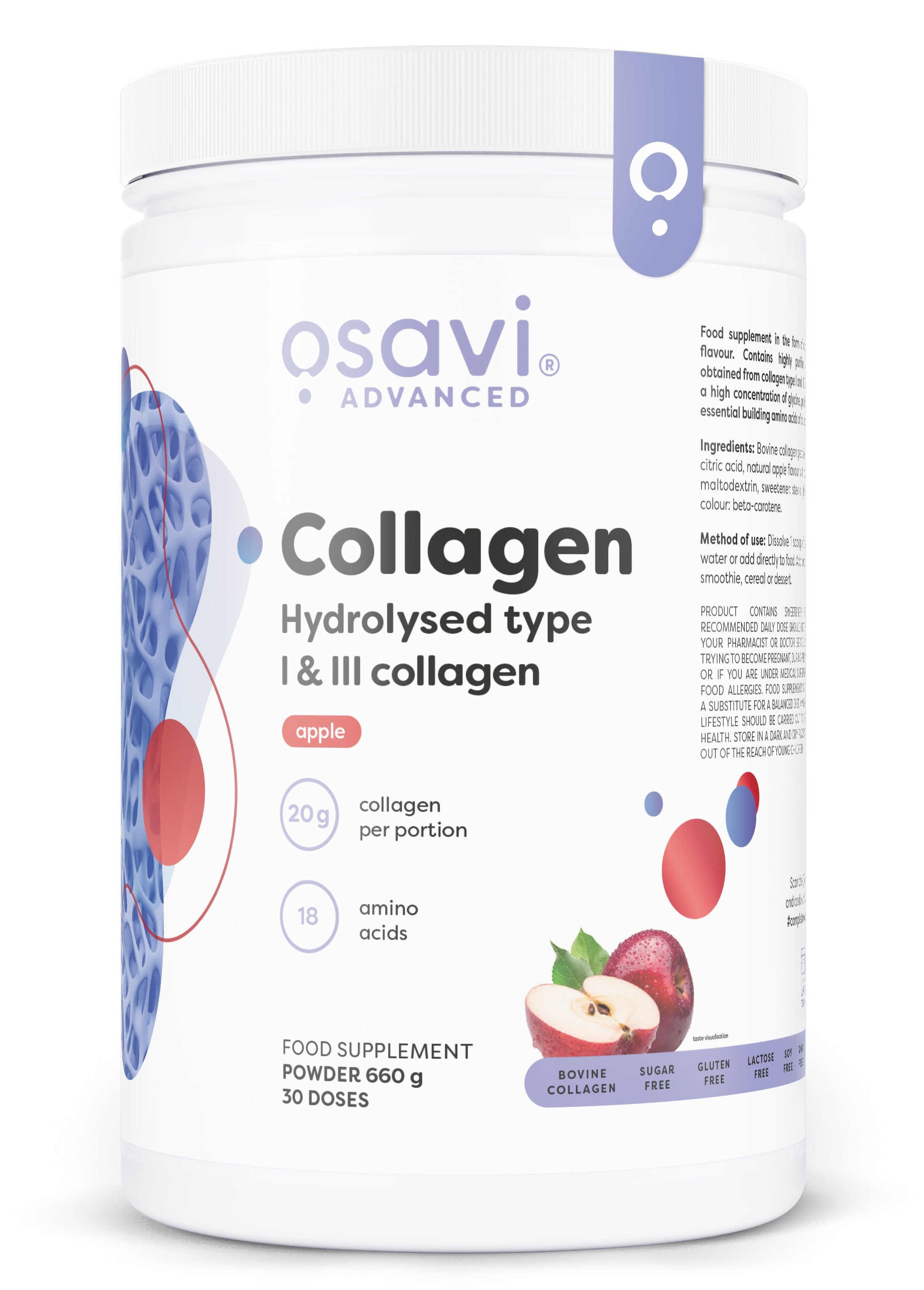 Osavi Collagen Hydrolysed Type I & III, Apple 660g