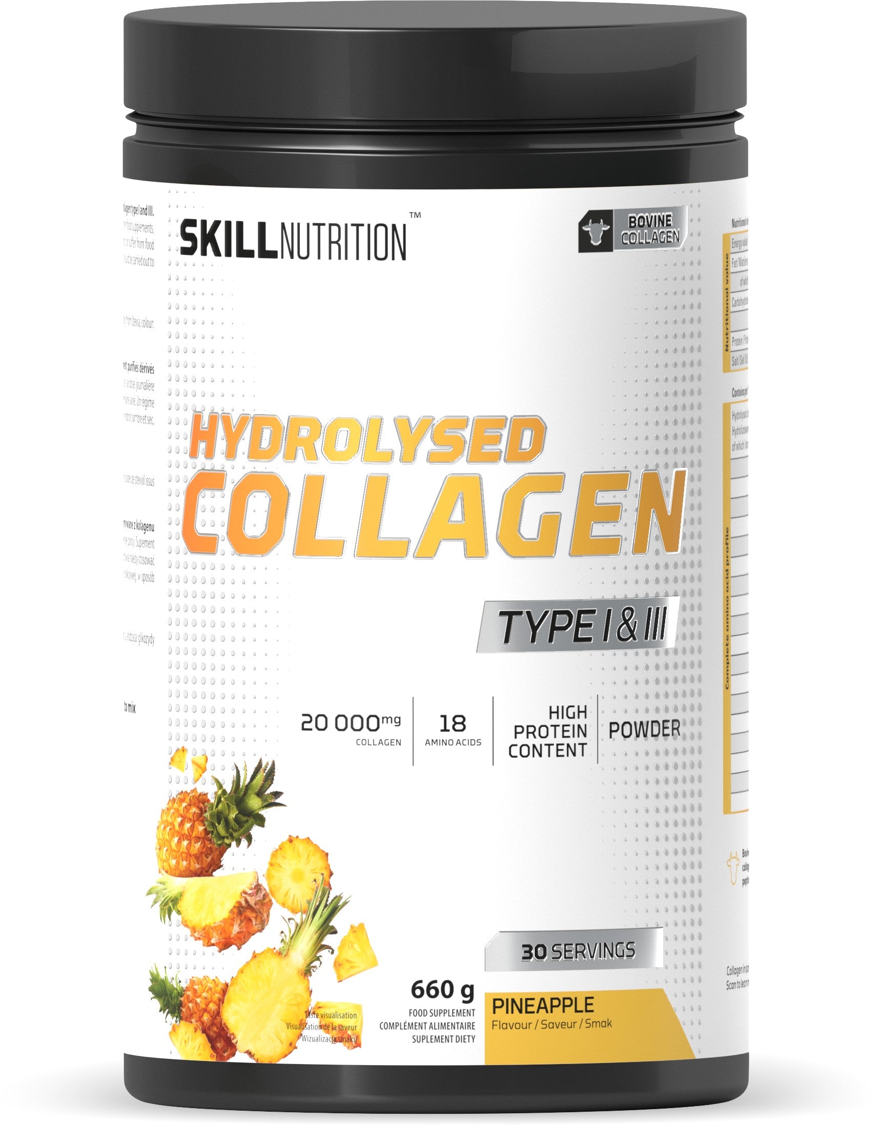 Skill Nutrition Hydrolysed Collagen Type I & III, Pineapple 660g