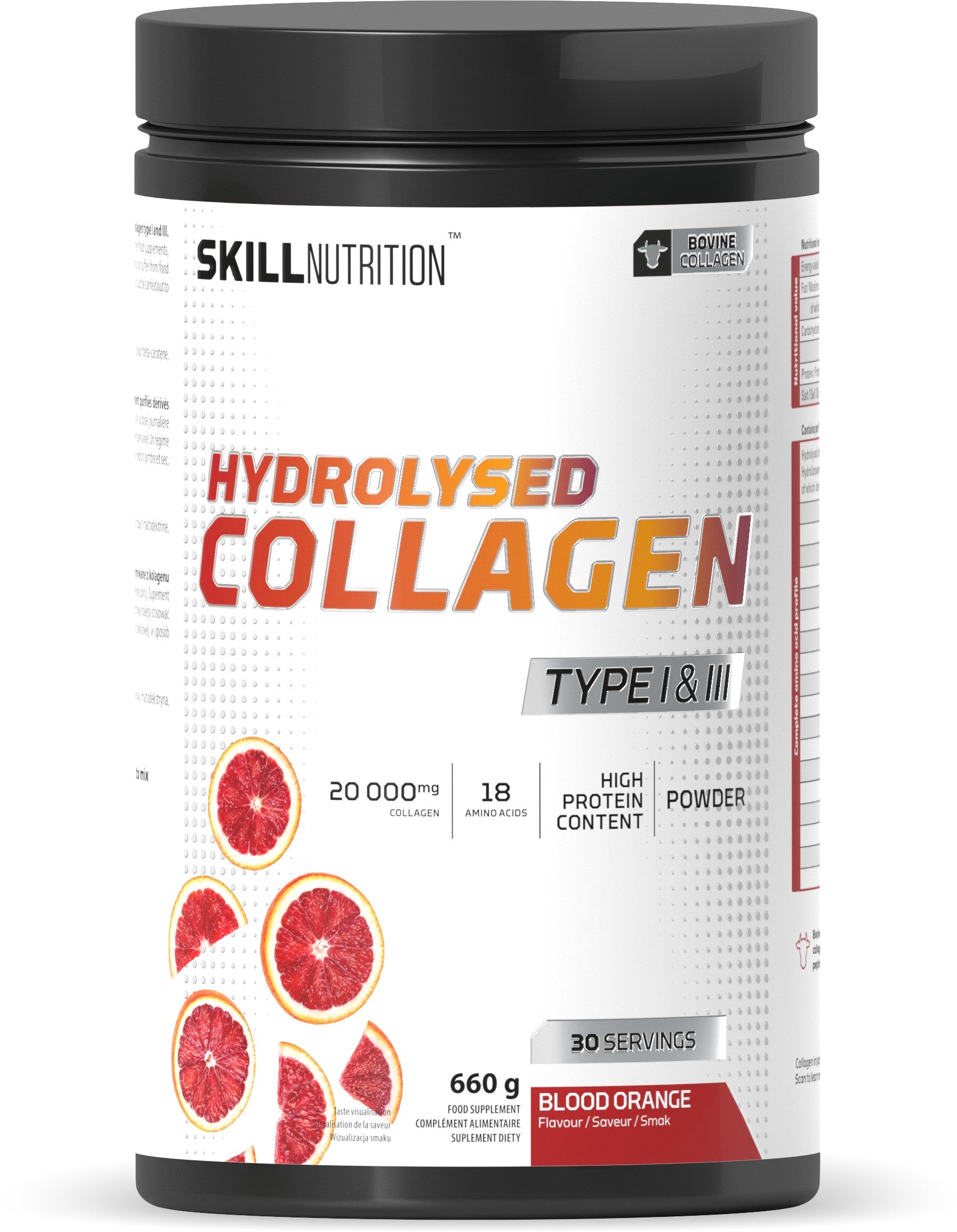 Skill Nutrition Hydrolysed Collagen Type I & III, Blood Orange 660g