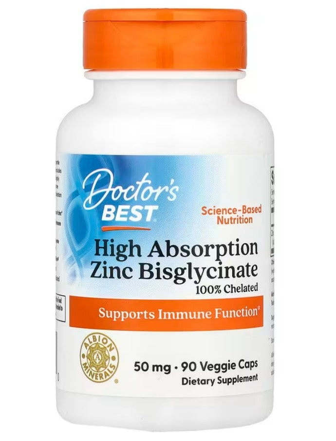 Doctor's Best High Absorption Zinc Bisglycinate, 50mg 90 vcaps