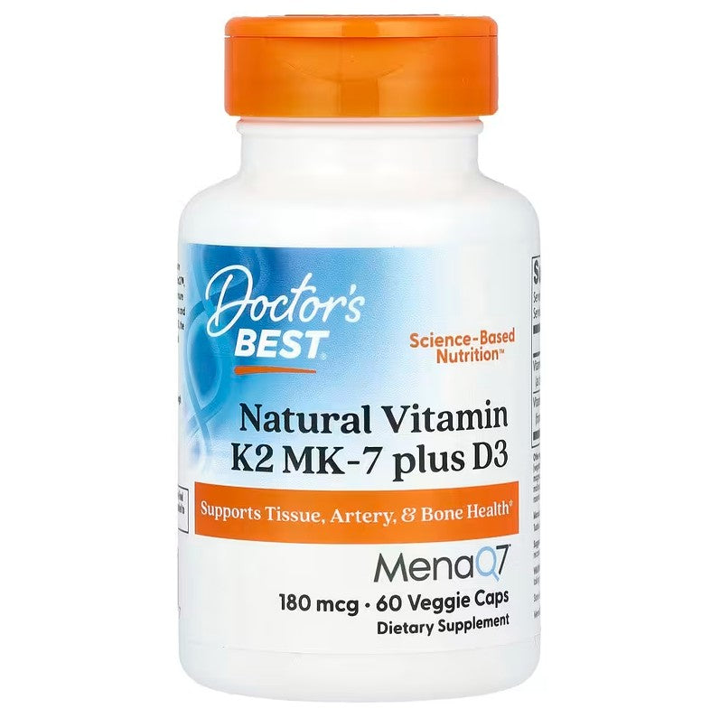 Doctor's Best Natural Vitamin K2 MK7 with MenaQ7 plus D3, 180mcg 60 vcaps