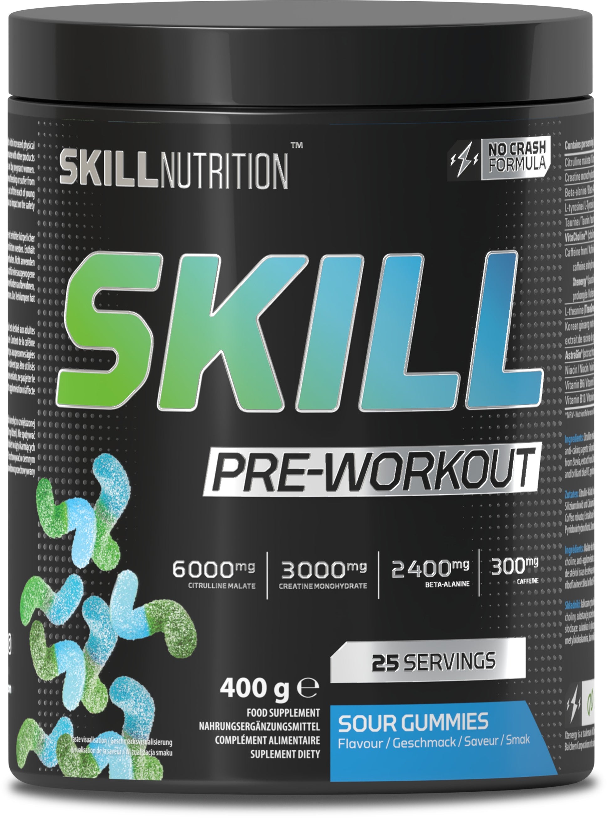 Skill Nutrition Skill Pre-Workout, Sour Gummies 400-412g