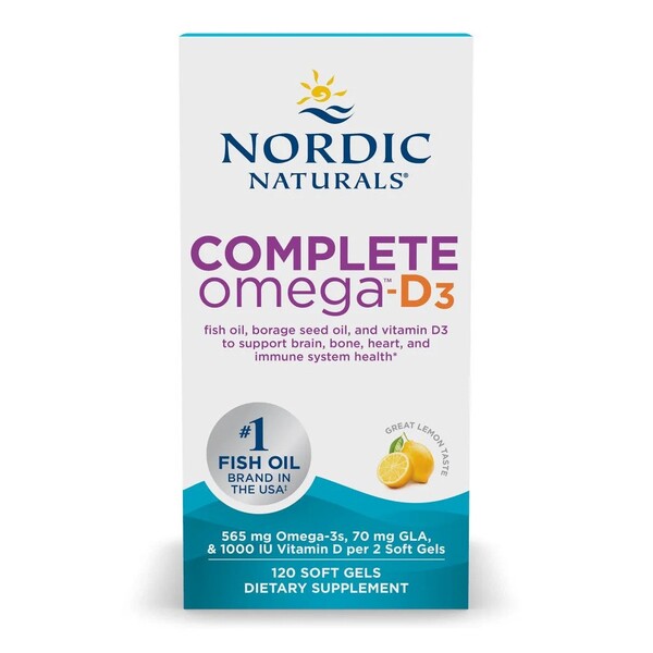 Nordic Naturals Complete Omega-D3, 565mg Lemon 120 softgels