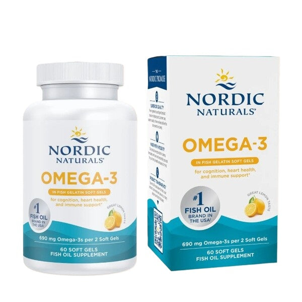 Nordic Naturals Omega-3, 690mg Lemon (Fish Gelatin) 60 softgels